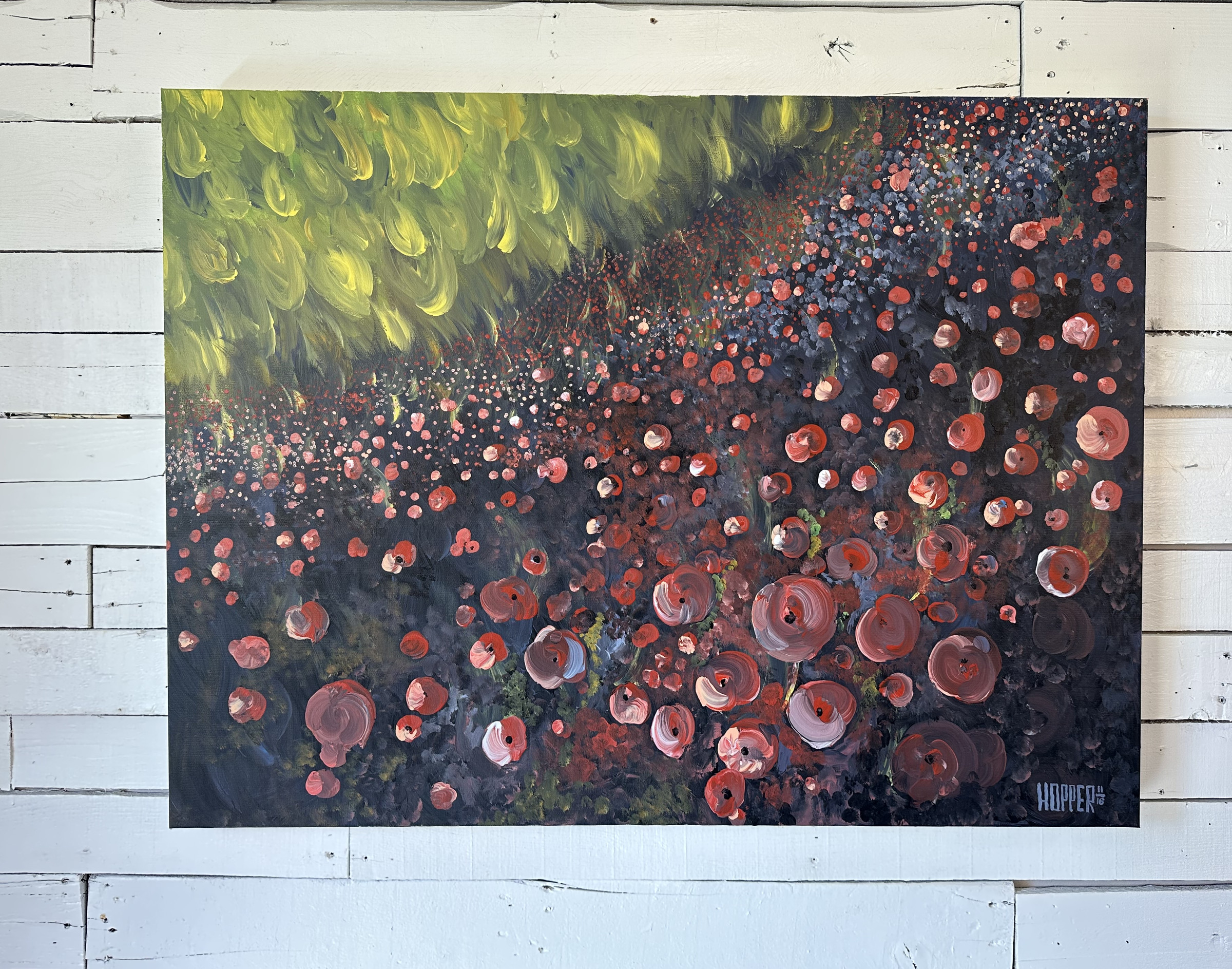 French Poppies No. 1, acrylic on canvas, 2016, detail